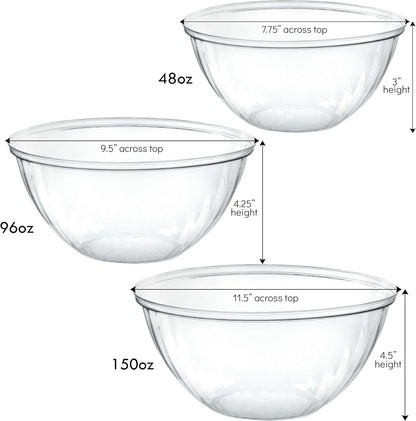 PLASTICPRO Disposable 48 Ounce Round Crystal Clear Plastic Serving Bowls With Lids, Party Snack or Salad Bowl, Chip Bowls, Snack Bowls, Candy Dish, Salad Container Pack of 2