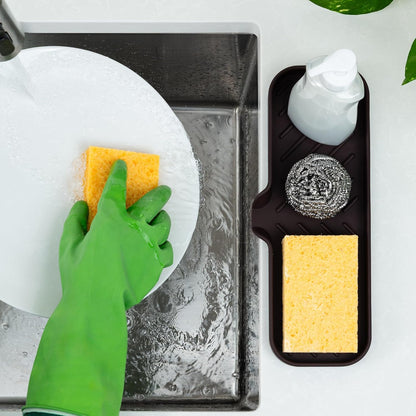 Zulay Kitchen (9x3.5in Sponge Holder for Kitchen Sink - Flexible Heavy-duty Multipurpose Sink Caddy - Counter Organizer for Kitchen, Bathroom, Makeup, Trinkets & More! (Grey)