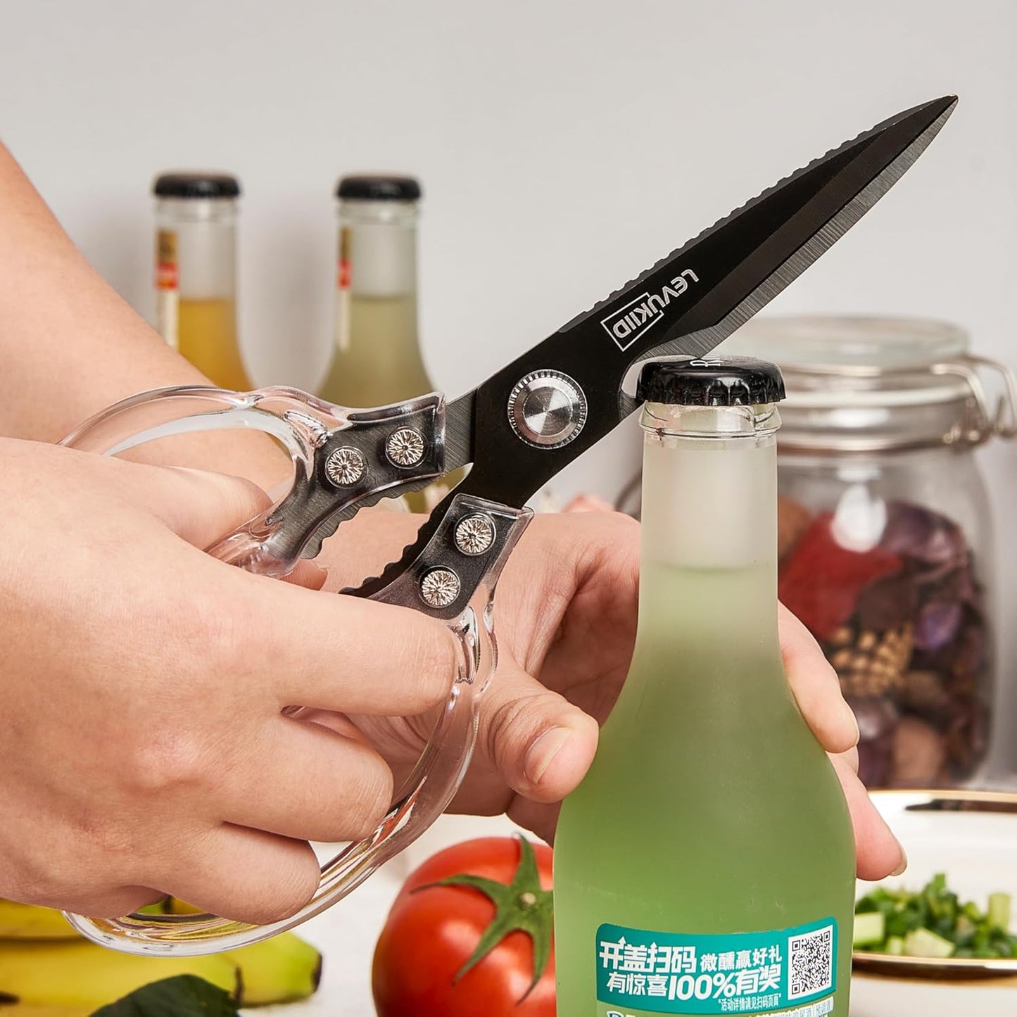 Rust-Resistant Kitchen Scissors, Transparent and Stylish Handle, Suitable For Cutting Various Foods and Their Packaging, Suitable For Large Hands,Colorful Blade