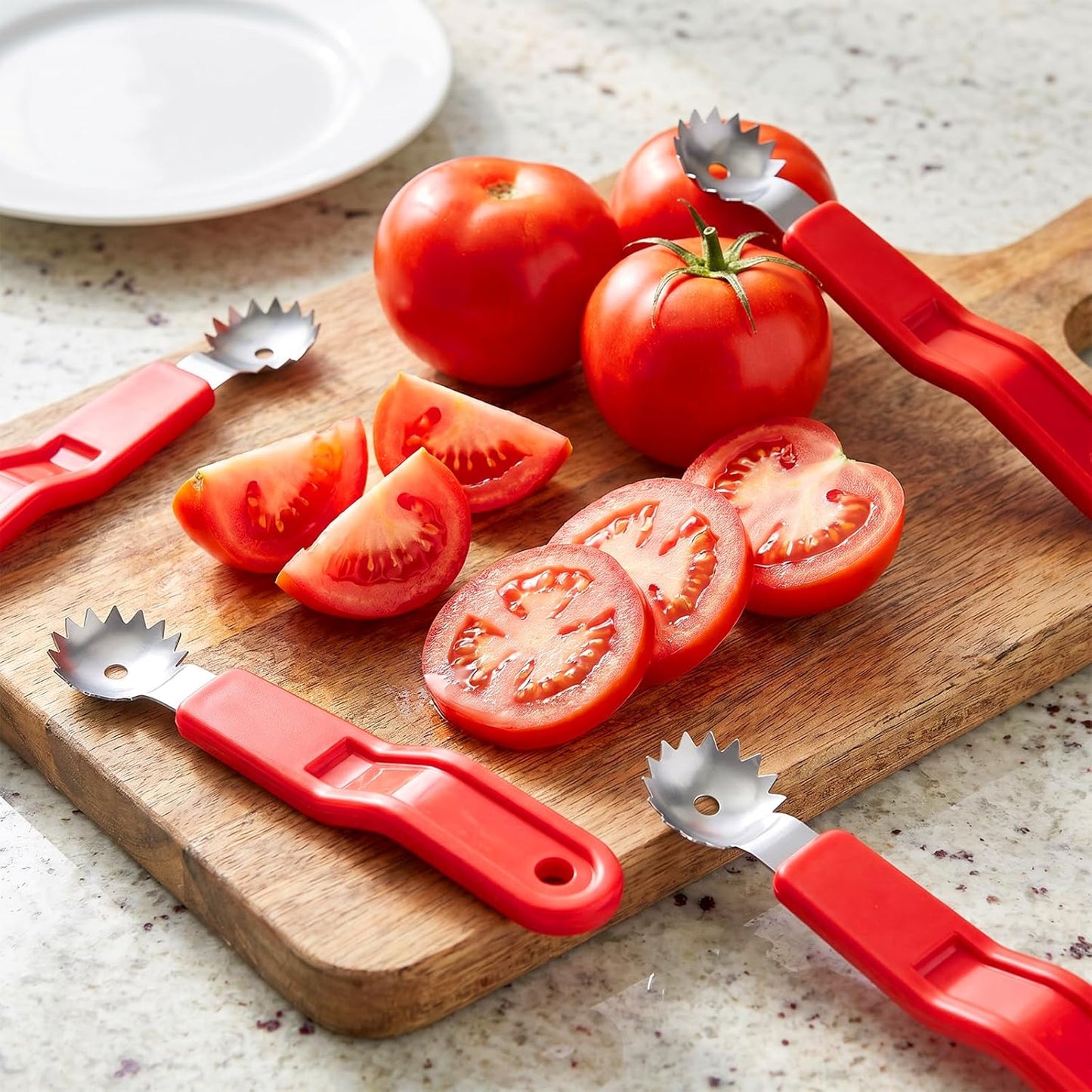 4PCS Tomato Corer Tool, Strawberry Corer Tool, Stainless Steel Strawberry Stem Remover Handle with Hole for Fruit Vegetable Stem Remover Efficient Kitchen Gadget