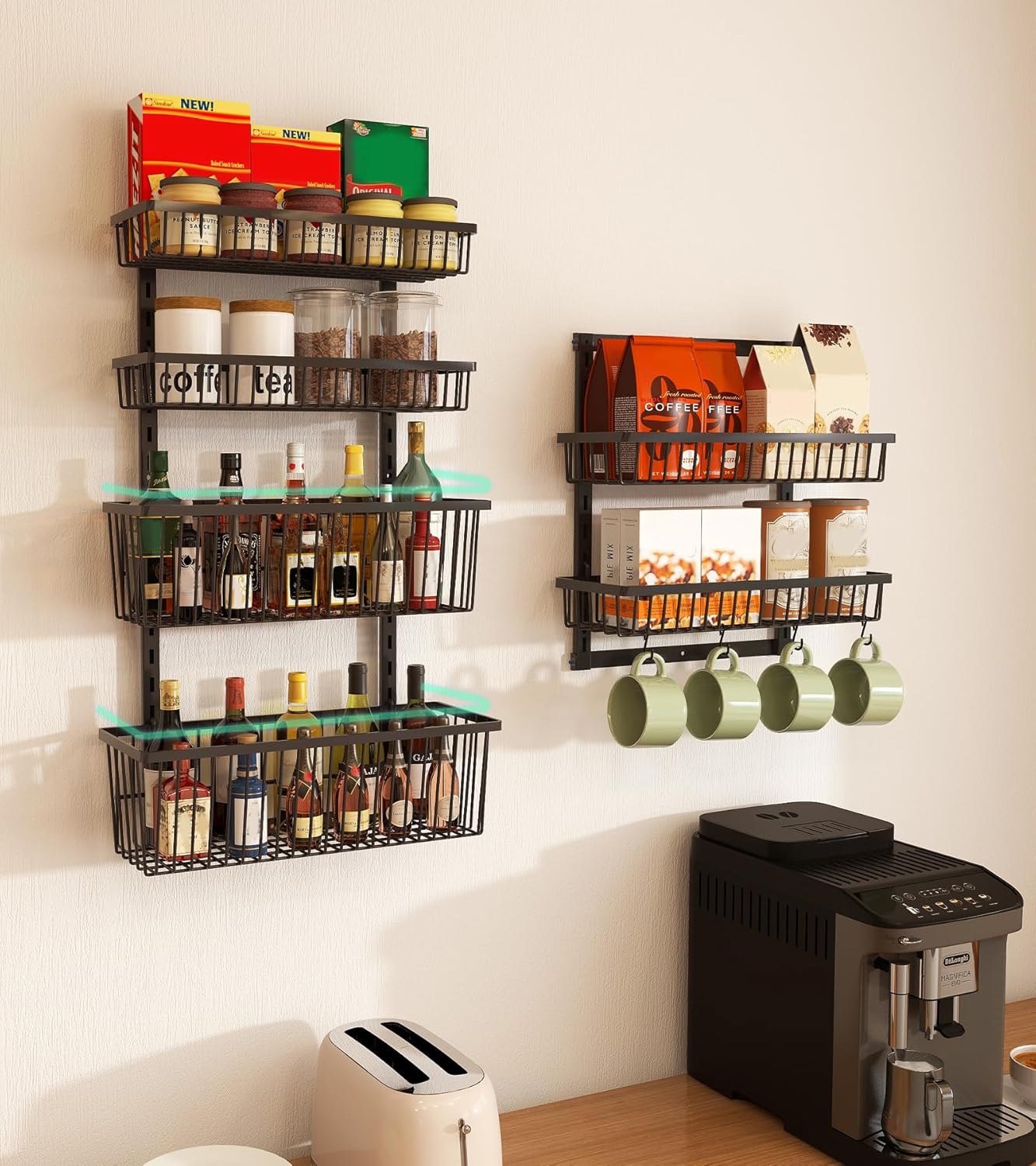Mefirt White 9-Tier Over The Door Pantry Organizer, Pantry Organization and Storage, Deep Baskets Hanging Heavy-Duty Metal, Wall Spice Rack Seasoning Shelves for Home & Kitchen, Laundry Room Bathroom