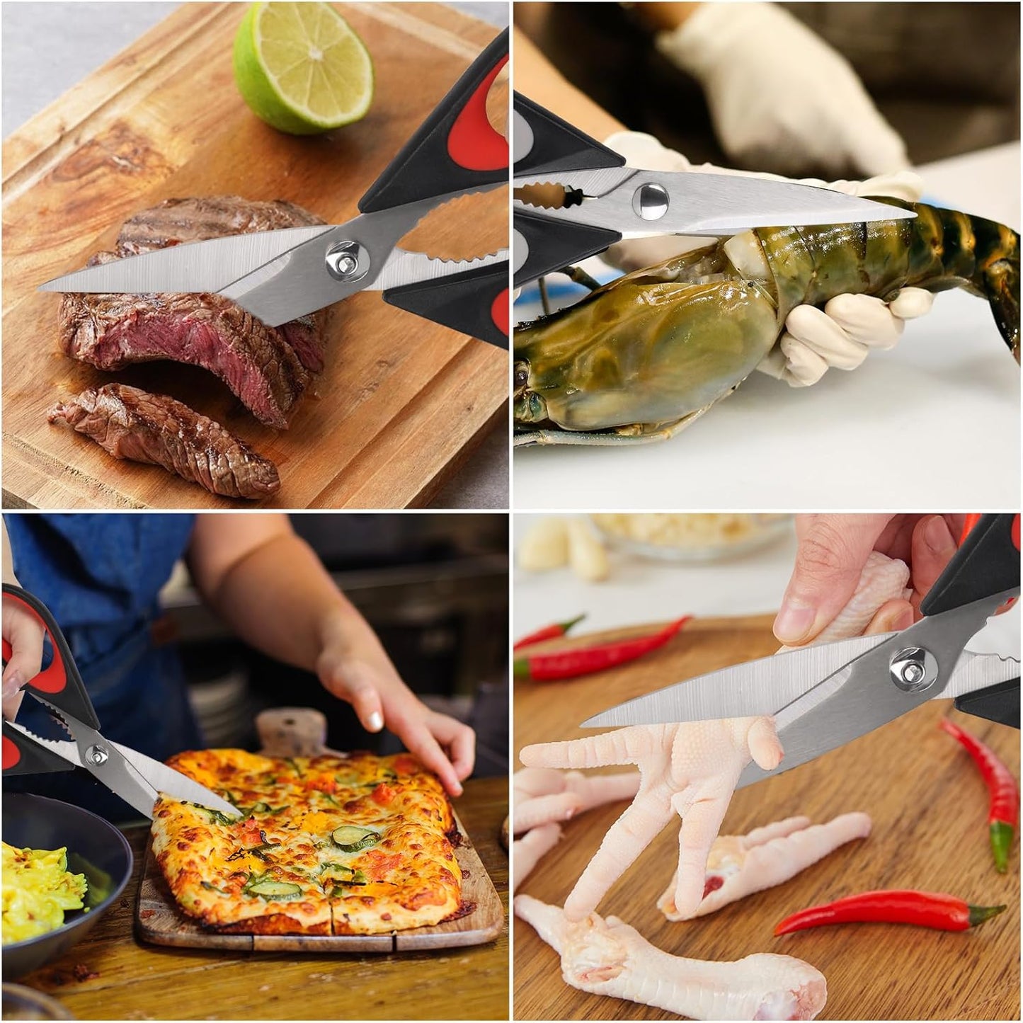 3 Pcs Stainless Steel Kitchen Scissors, 8.74 Inch Heavy Duty All Purpose Shears with Protective Sheath (black grey + black red + dark green)