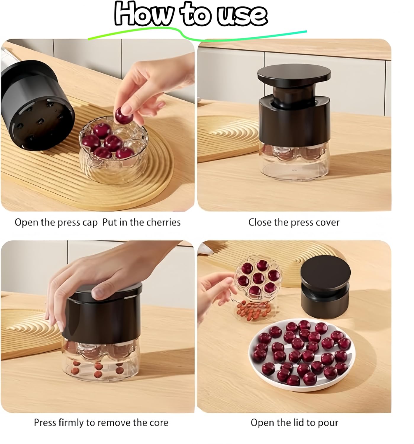 Black multi cherry pitter tool 7-hole cherry seed remover, cherry pitter tool pit remover, Easy to Make Cherry Jam - Cut 7 Cherry Kernels at Once, Ergonomic Push Design