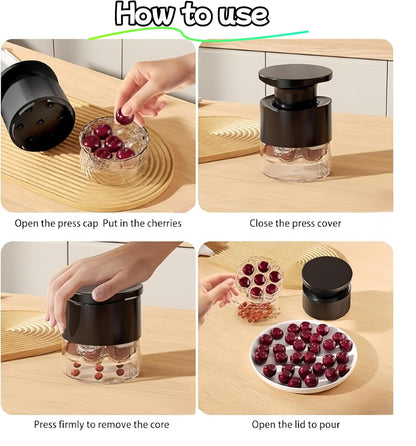 Black multi cherry pitter tool 7-hole cherry seed remover, cherry pitter tool pit remover, Easy to Make Cherry Jam - Cut 7 Cherry Kernels at Once, Ergonomic Push Design