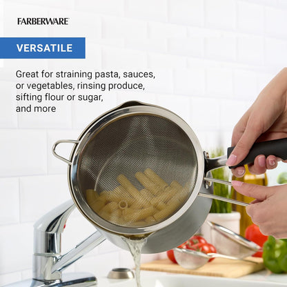 Farberware Stainless Steel Mesh Strainer Set of 3 - Small, Medium and Large Fine Mesh Strainers for Kitchen, Colander for Pasta, Produce Rinsing, Sifting - Dishwasher Safe, Nesting Storage