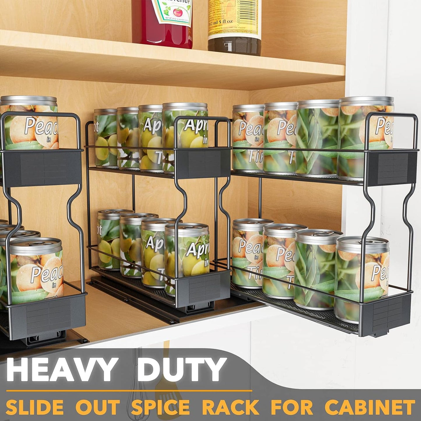 SpaceAid Pull Out Spice Rack Organizer for Cabinet, Heavy Duty Slide Out Seasoning Kitchen Organizer, Cabinet Organizer, with Labels, 5.2" W x10.75 D x10 H, 2 Drawers 2-Tier