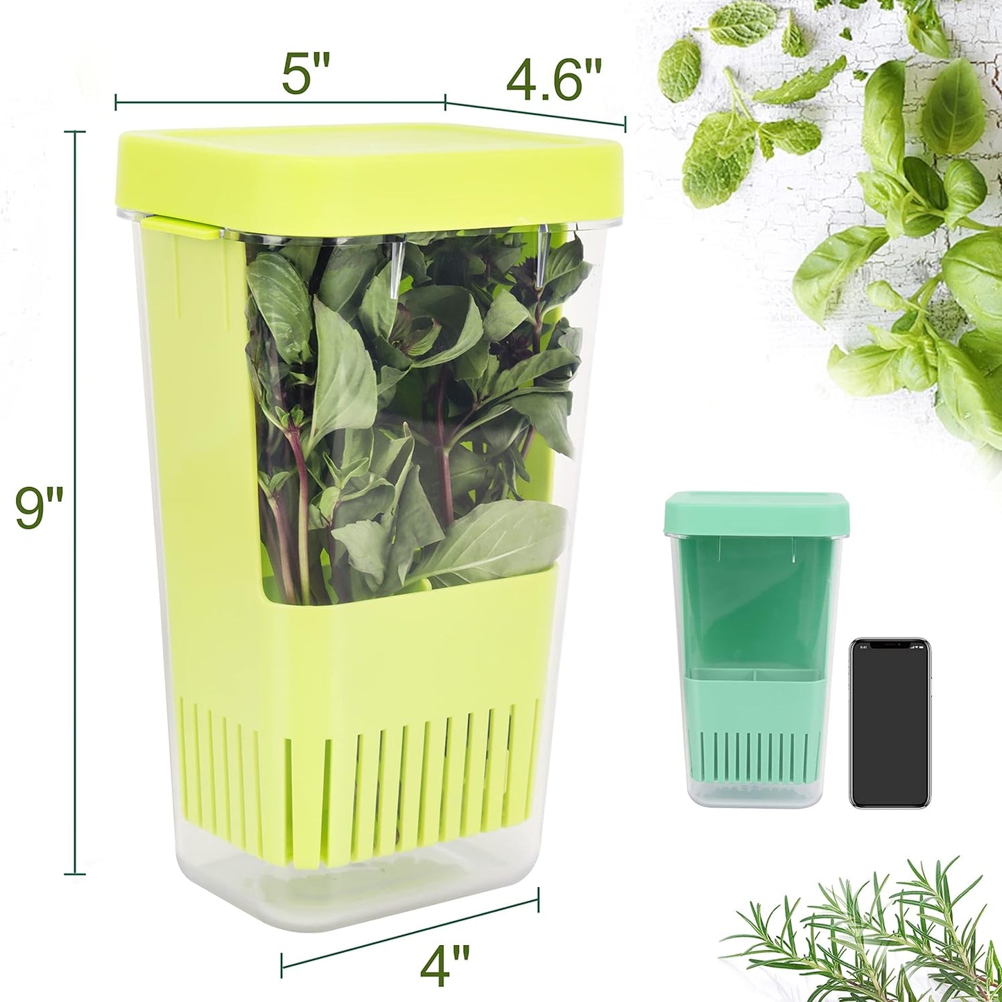 LUVCOSY Herb Keeper Set: 3 Pack Herb Saver+1 Pack Herb Scissors+2 Pack Herb Stripper, BPA-Free Plastic Herb Container for Cilantro, Mint & Asparagus, Keeps Fresh Herbs for 3 Times Longer