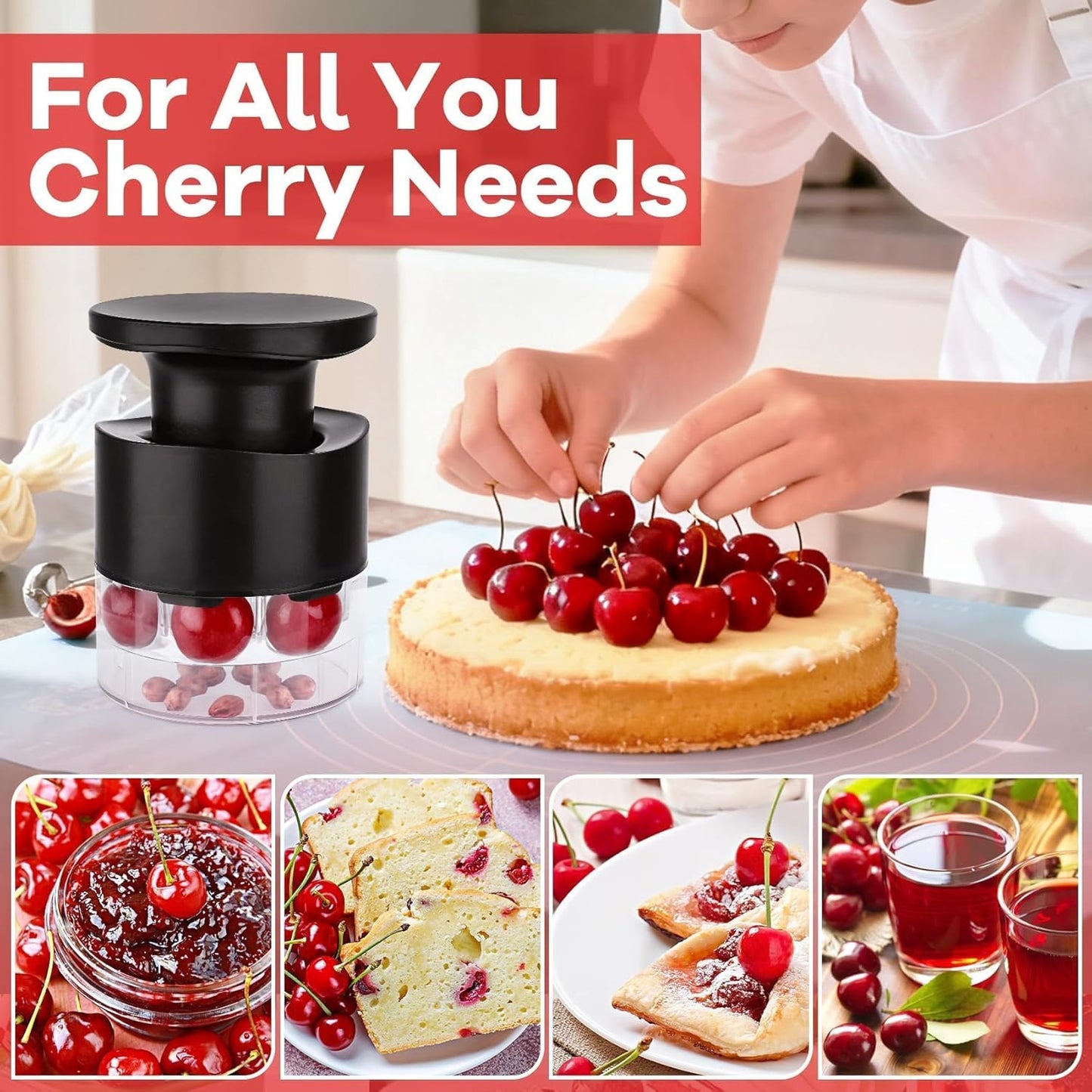 7-Hole Cherry Pitter Tool – Multi Cherry Pitter Pit Remover Corer, Mess-Free Fruit Stoner for Cherry Jam, Baking & Kitchen Prep