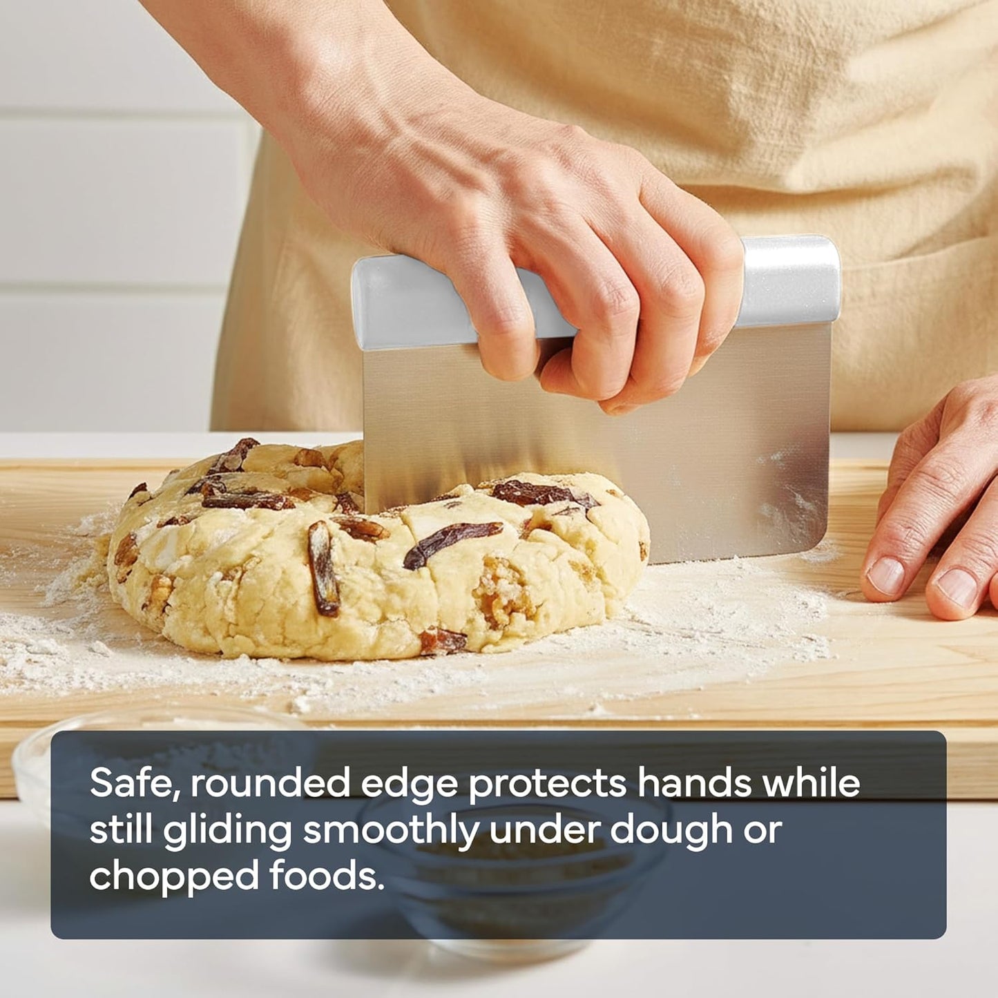 Misen Stainless Steel Bench Scraper - Versatile Food Scraper with Walnut Handle - Ideal for Kitchen, Pastry & Dough - Durable Cutting Board Scraper Tool - Effortless Transfer into Pots & Pans -Walnut