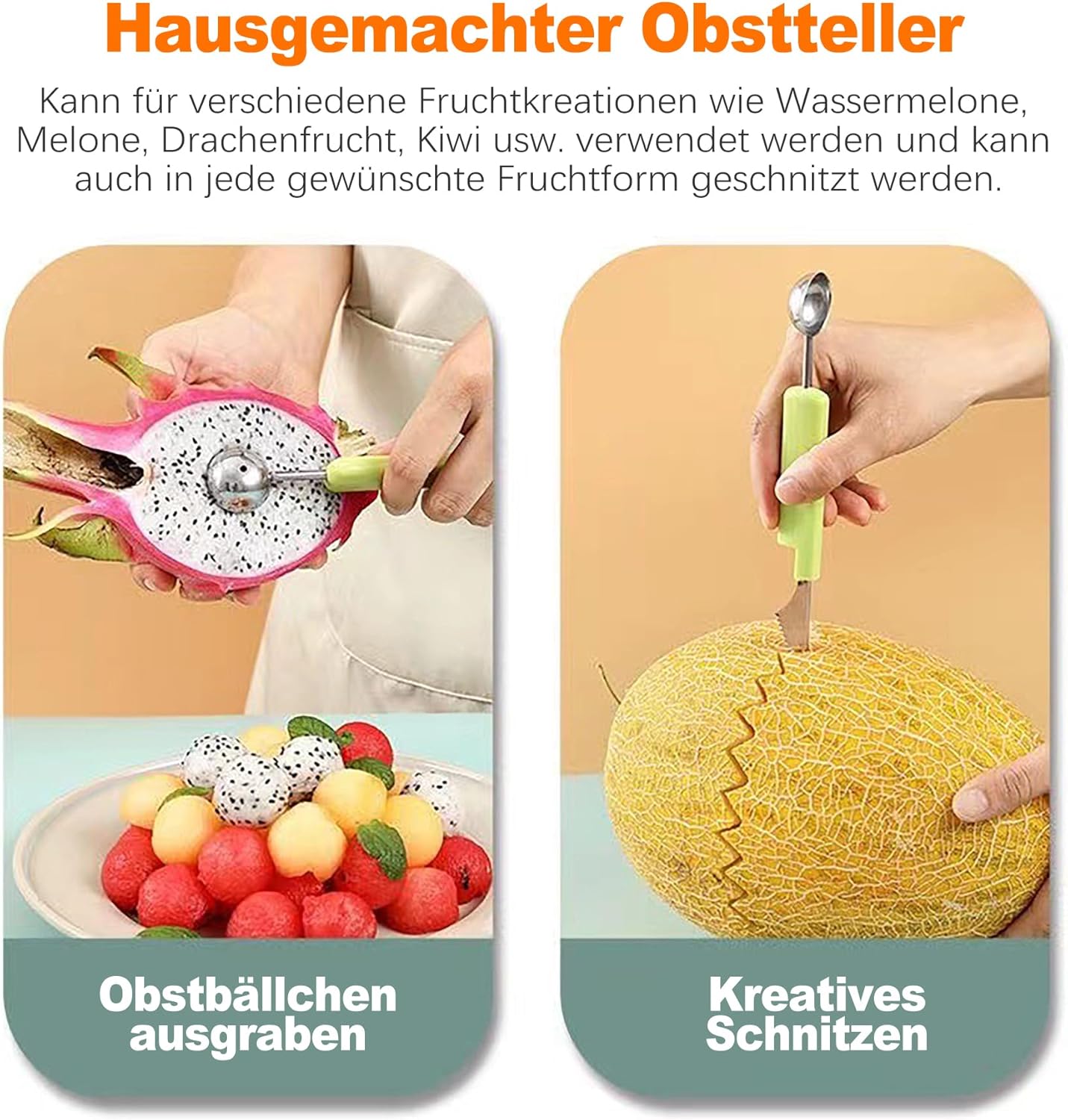 CoguZed Melon Baller Scoop Set, Melon Scooper and Fruit Carving Tools, Melon Baller with Cookie Scoop Set for Ice Cream, Melons & Cookie Dough