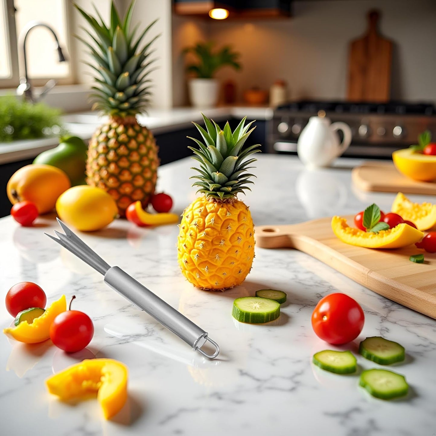 Silver Stainless Steel Pineapple Eye Remover Tool, V-Shape Kitchen Peeler, Multipurpose Pineapple Eye Clip,Pineapple Eye Cutter V Shape Stainless Steel Pineapple Eye Peeler Remover for Home Kitchen