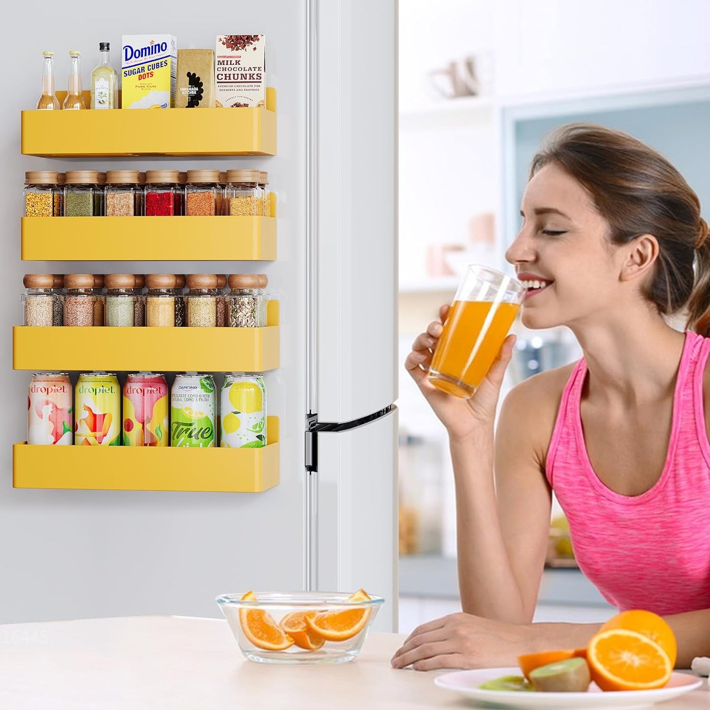 Mystozer Magnetic Spice Rack for Refrigerator, Kitchen Organizer and Storage Shelf, Black (4 Pack)…