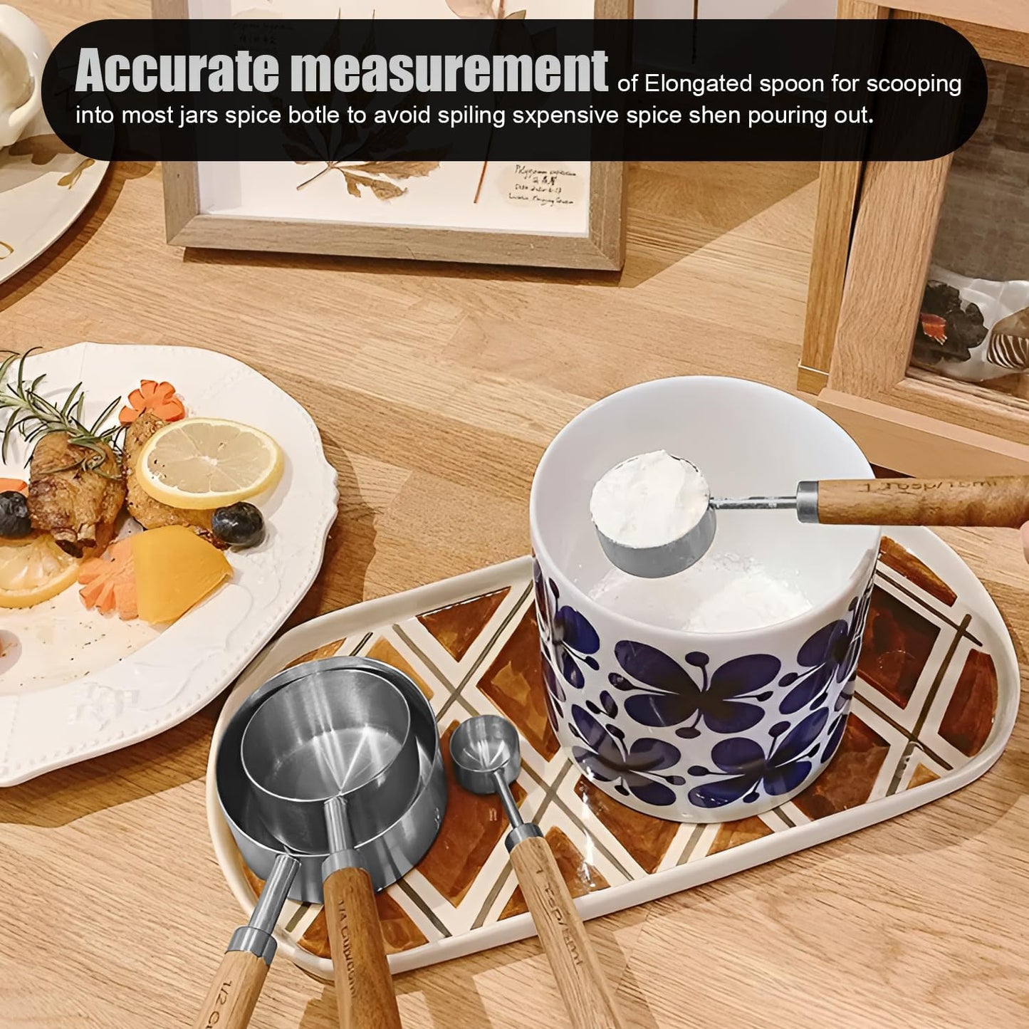 SHIKORI Gold Measuring Cups and Spoons Set with Wood Handles, Premium Stainless Steel Measuring Spoons and Measuring Cups Set-Gold