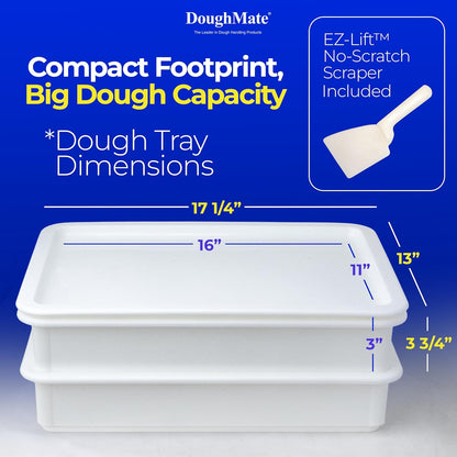 DoughMate® Artisan Kit – 2 Pizza Dough Proofing Trays, 1 Lid, and Dough Scraper – Food Contact Certified, Stackable, Made in USA