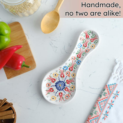 Handmade Spoon Rest, Ceramic Spoon Rest for Stove Top, 10" Spoon Rest for Kitchen Counter, Dishwasher Safe Spoon Holder for Stove, Housewarming Gifts Utensil Rest, Colorful Spoon Rests (Black)