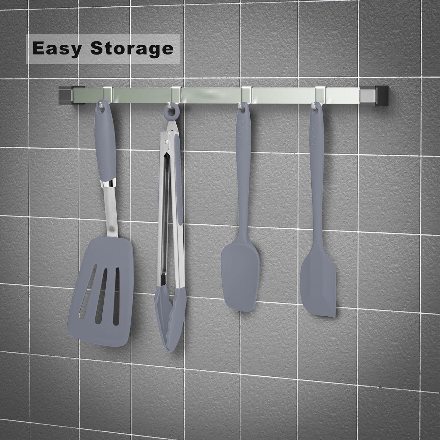 Silicone Spatulas Set Turners Tongs Cooking Utensils Set High Heat Resistant Kitchen Scraper Spatulas for Cooking Mixing Baking BPA Free Dishwasher Safe, Black