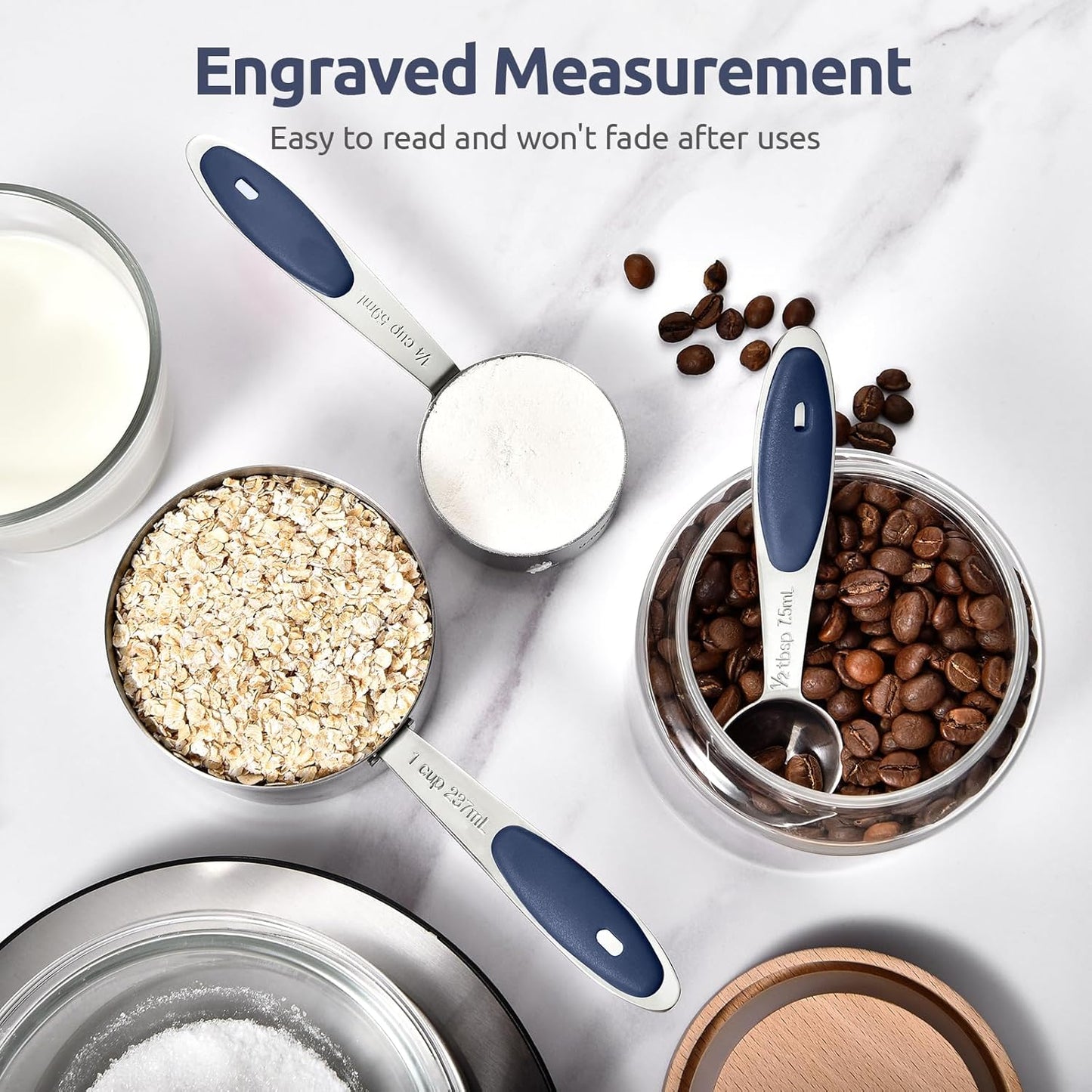 Measuring Cups : U-Taste 18/8 Stainless Steel Measuring Cups and Spoons Set of 10 Piece, Upgraded Thickness Handle(Black)