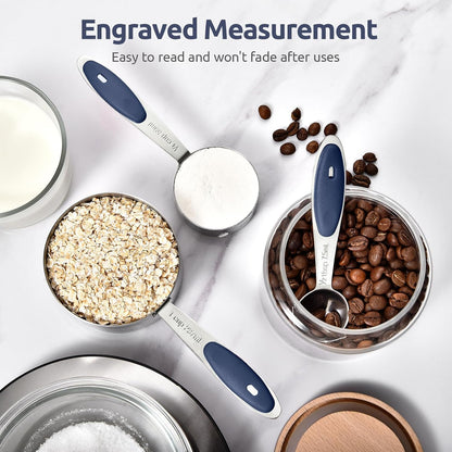 Measuring Cups and Spoons Set: U-Taste 18/8 Stainless Steel 12 Pieces Metal Stacking Kitchen Baking Cooking Food Measure Set 7 Cups 5 Spoons with Strengthened Weld Joints (Black, Upgraded Version)