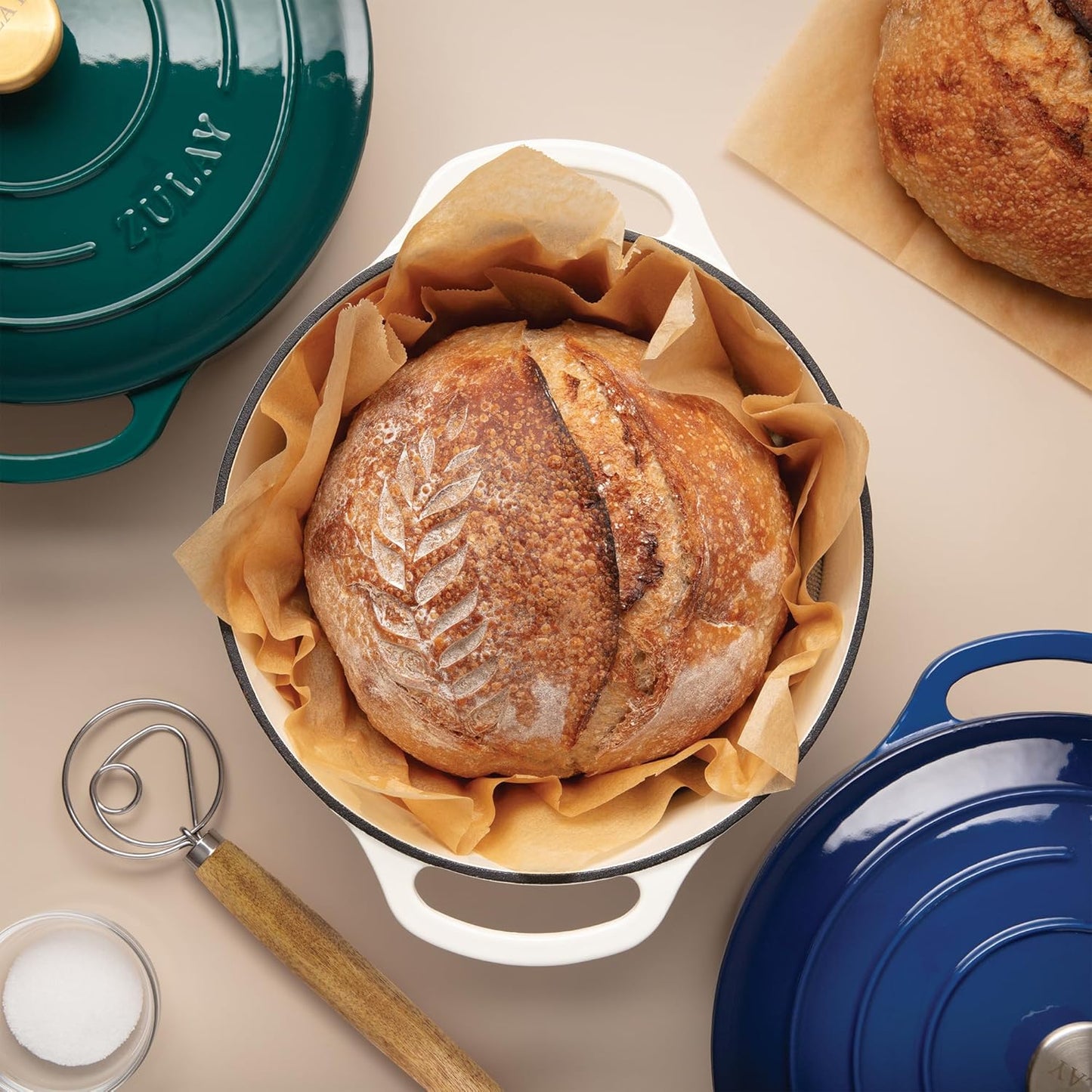 Zulay Kitchen 13-Inch Danish Dough Whisk - Stainless Steel Wooden Whisk with Dough Hook - Sourdough Whisk for Bread, Pizza, Pastry, Cake Batter & More - Wood