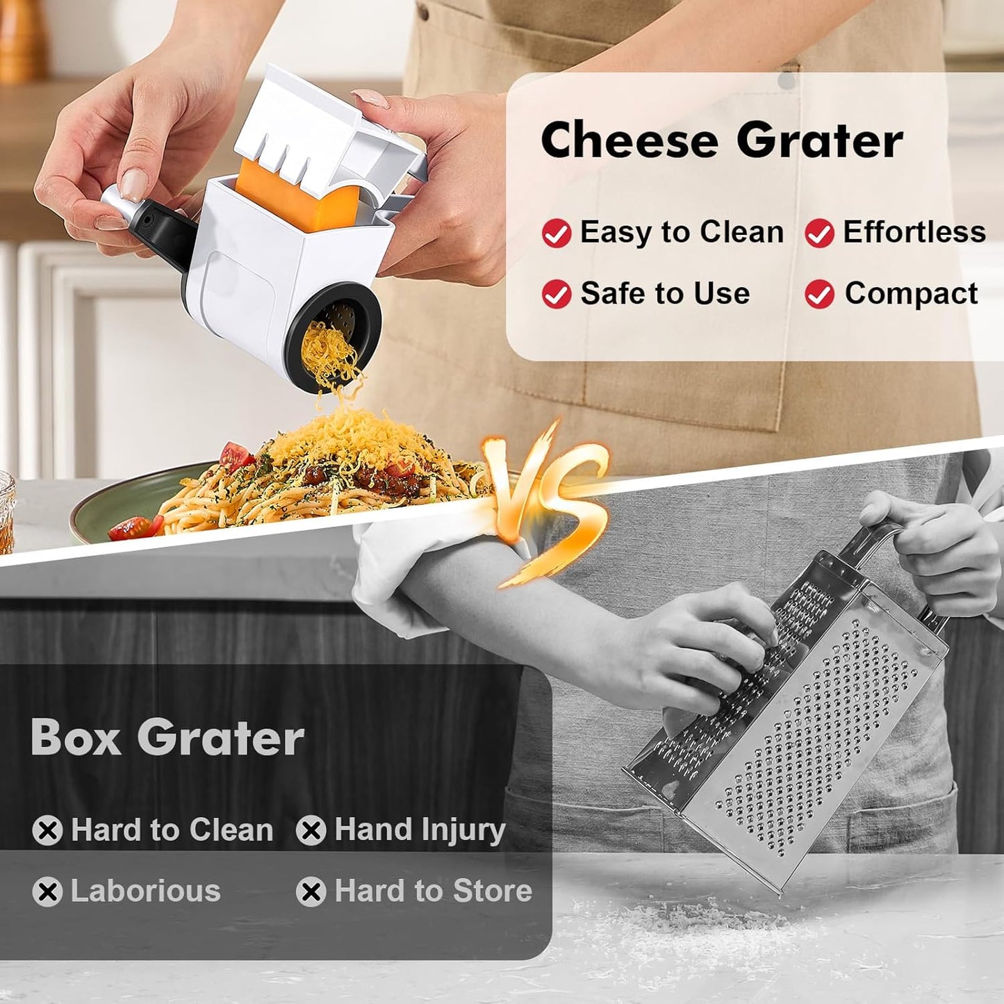 GDL Cheese Grater Hand Crank, Kitchen Rotary Grater Handheld, Dishwasher Safe Parmesan Cheese Grater with Stainless Steel Blade for Hard Cheese,Chocolate,Nuts, Black
