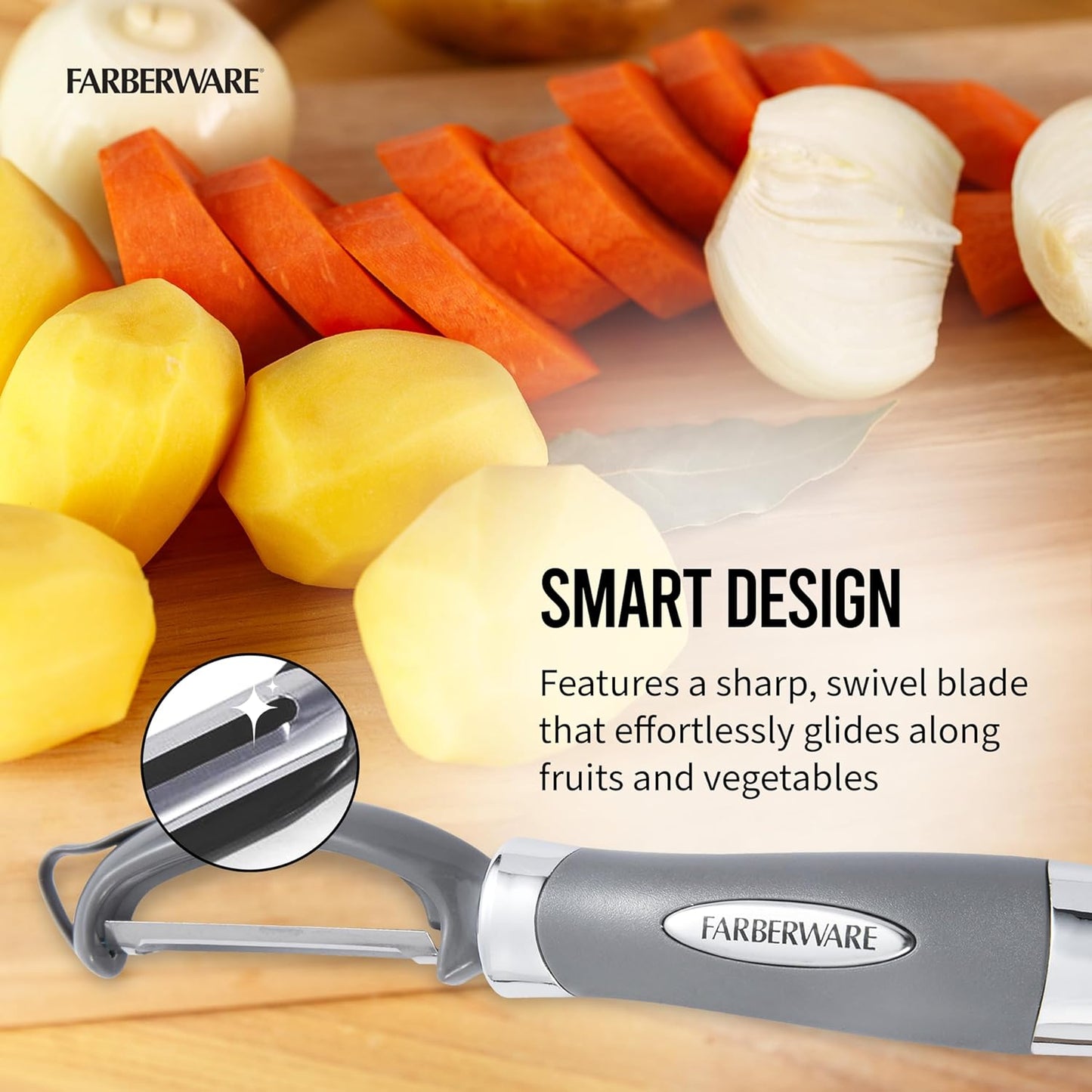 Farberware Pro2 Vegetable Peeler, Euro Peeler with Razor-Sharp Stainless Steel Blade, Swivel Peeler for Potatoes, Fruits, and Vegetables, Built-In Bud Remover, Dishwasher Safe