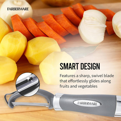 Farberware Pro2 Vegetable Peeler, Euro Peeler with Razor-Sharp Stainless Steel Blade, Swivel Peeler for Potatoes, Fruits, and Vegetables, Built-In Bud Remover, Dishwasher Safe