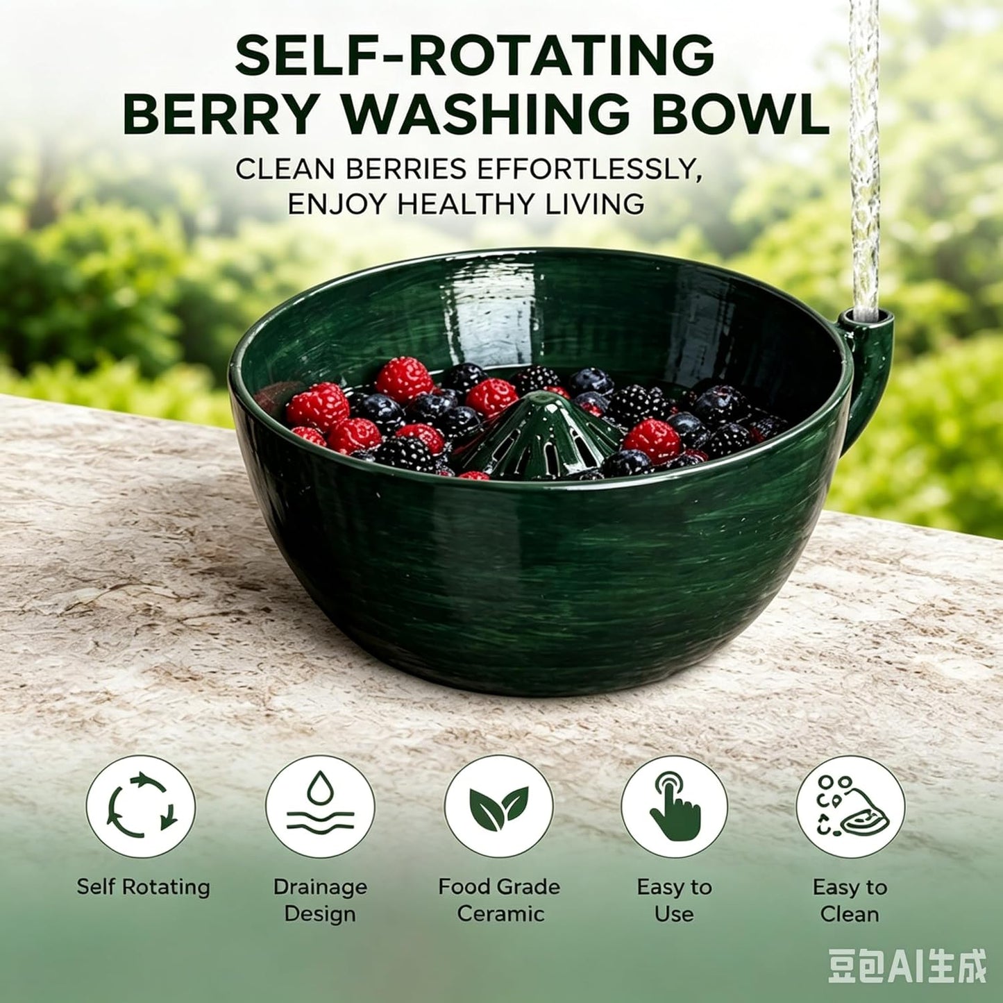 Self Spinning Berry Washing Bowl with Drain Holes, Swirling Berry Washing Bowl, Fruit Washer Bowl, Multipurpose Kitchen Washer for Berries, Fruits and Vegetables