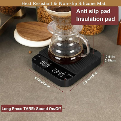 Digital Coffee Scale with Built-in Timer, 0.1g Precision to 3000g Rechargeable Espresso Scale, Touch Glass Kitchen Food Scale for Pour Over, Baking and Macros