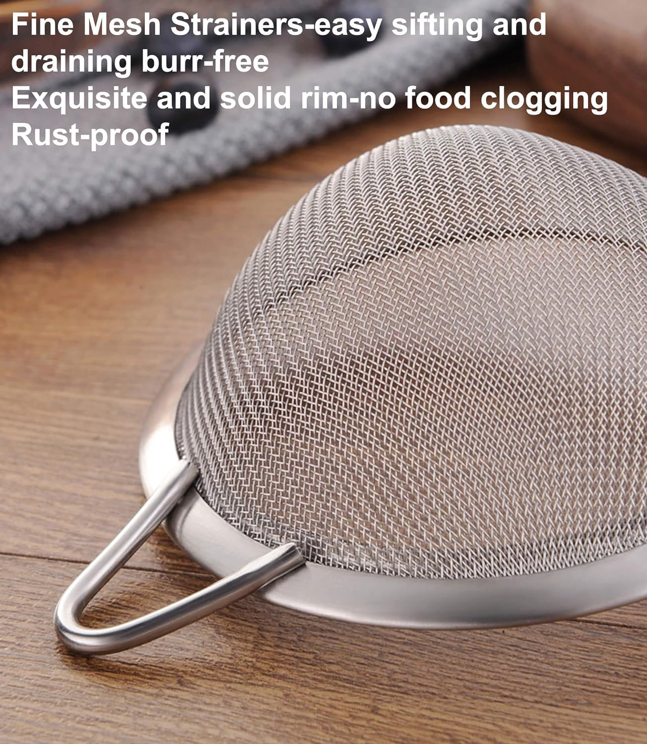 3.3inch 304 Stainless Steel Fine Mesh Strainer for Kitchen, Colander-Skimmer with Handle, Metal Sieves Sifters