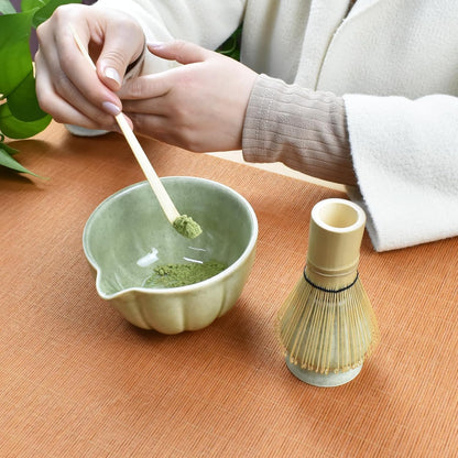 Artcome 4 Pcs Japanese Matcha Tea Set - Matcha Bowl with Pouring Spout, Matcha Whisk, Tea Scoop, Whisk Holder, Handmade Matcha Ceremony Kit For Japanese Tea Ceremony, Rose