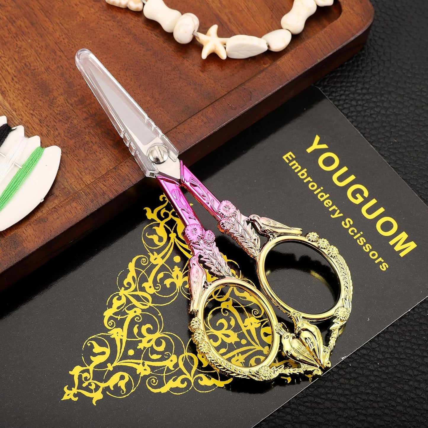 YOUGUOM Sewing Embroidery Scissors, Small Thread Scissor for Craft Artwork Needlework Yarn Knitting Detail Snips, Black Cute Bird Shears