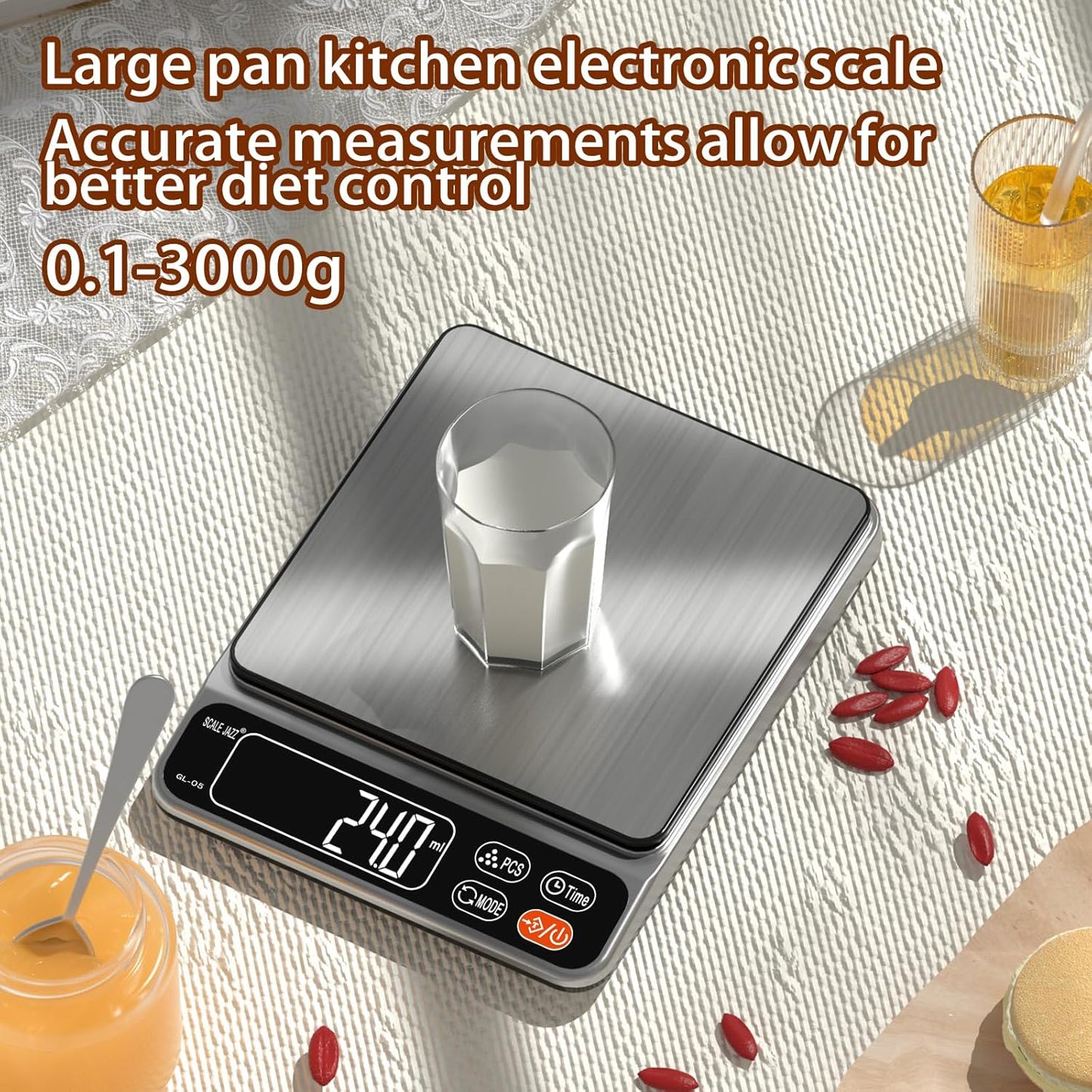 Mini Scale,6.6lb Scale for Grams,Digital Scale Food，Cooking Scale and Food Scales for Kitchen，Food Scale Grams and Ounces,Grams Scale,7Units,Auto Off,Tare,PCS,LCD Display