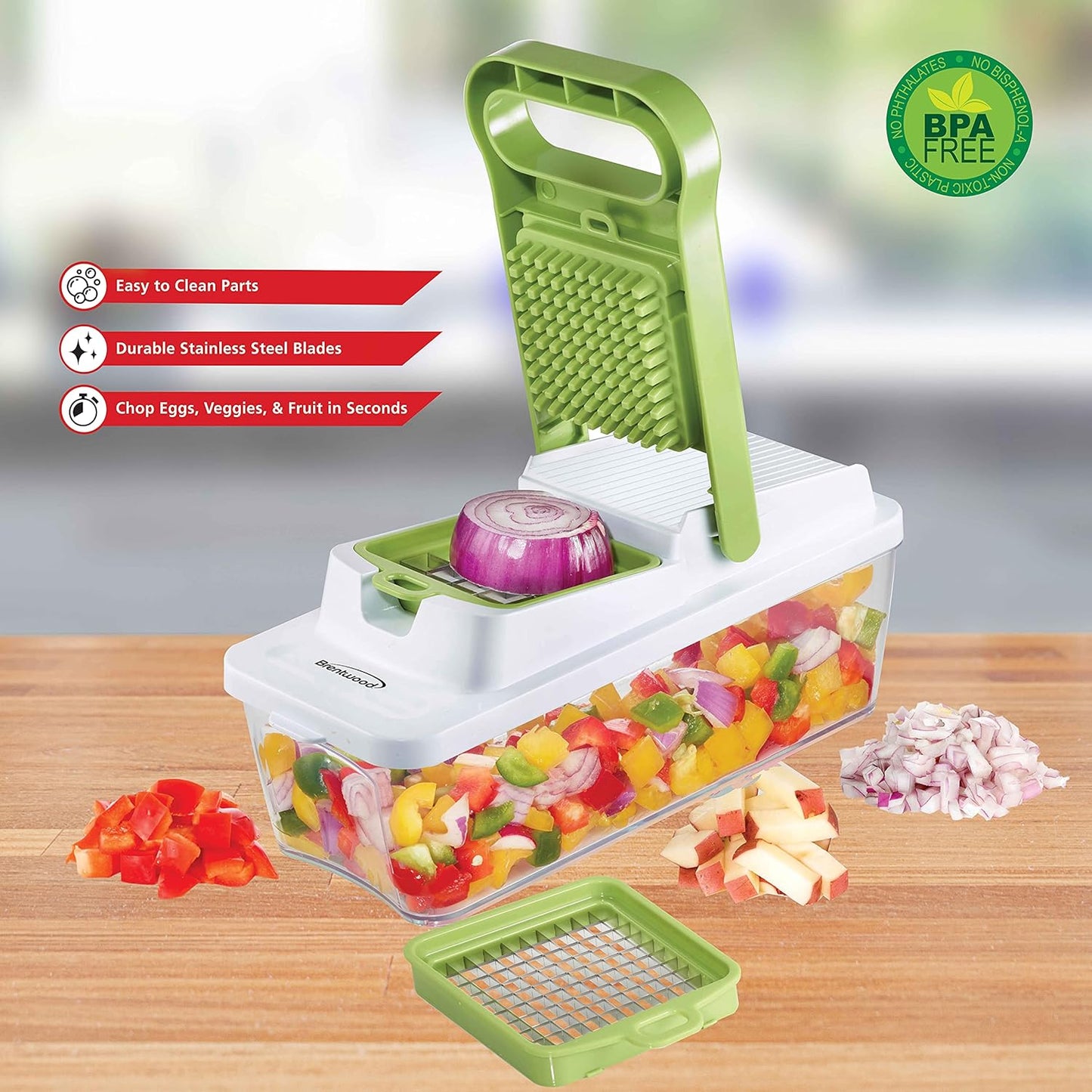Brentwood Food Chopper and Vegetable Dicer with Storage Container and Stainless Steel Blades (Stainless Steel Black)