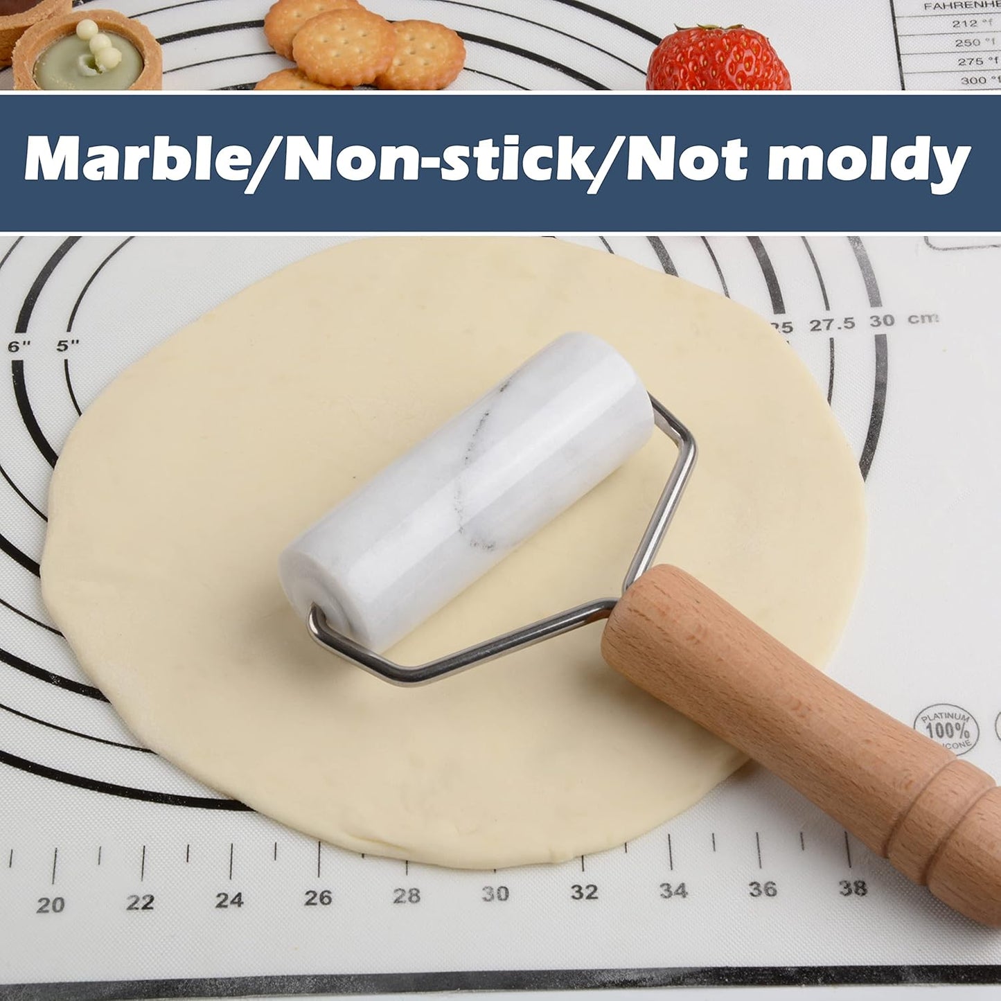 Tianman Small Marble Rolling Pin Pizza Roller, Marble Pastry Roller Non-Stick T-Type, For Cake Baking Tortilla Fudge Pizza Cookies and Other Kitchen Baking Cooking (Type 1 White).
