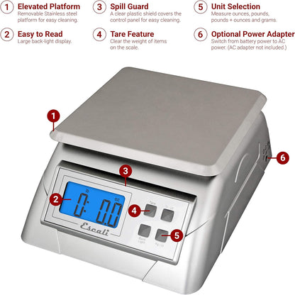 Escali Alimento 136DK Digital Kitchen Scale, Elite Food Measuring to The Gram with Removable Stainless Steel Platform and LCD Display, Baking and Cooking Made Simple