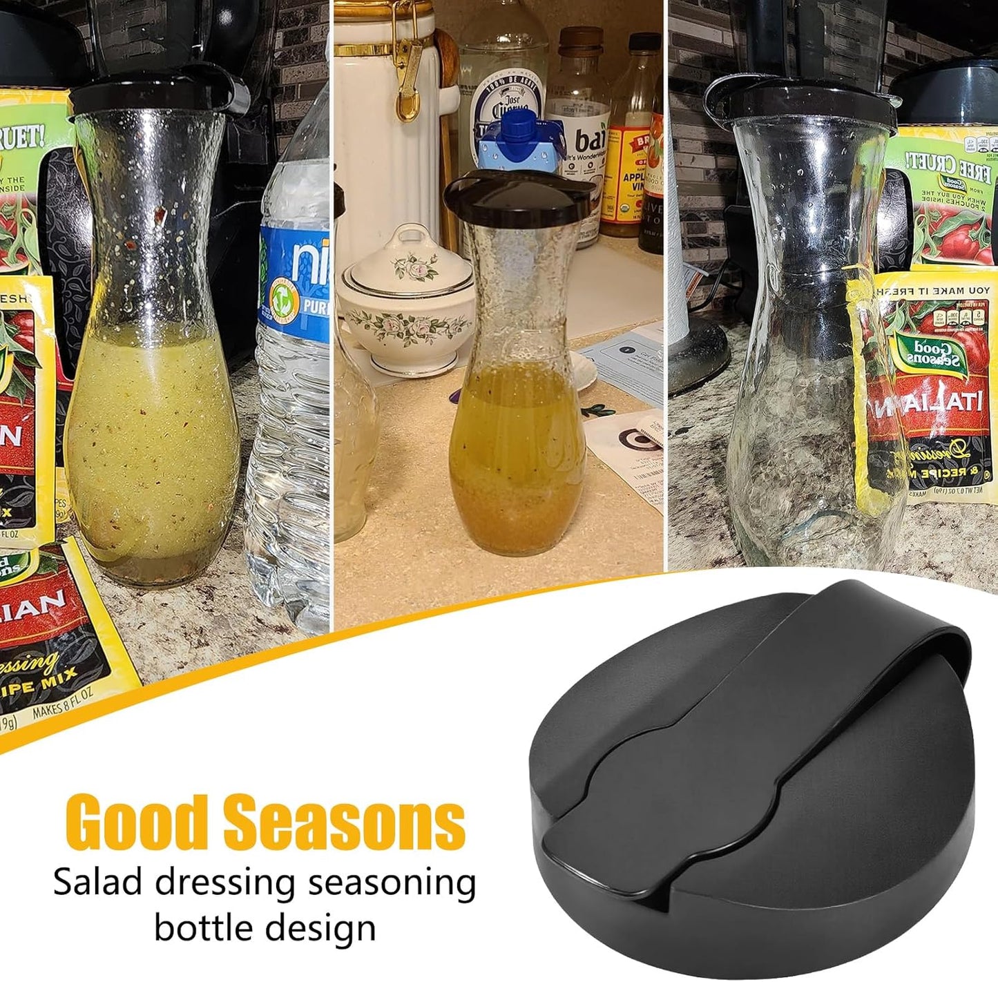 2-Pack Replacement Lids For Good Seasons Salad Dressing Cruet Glasses,Food-Grade Plastic,Tight Fit & Closeable Cap