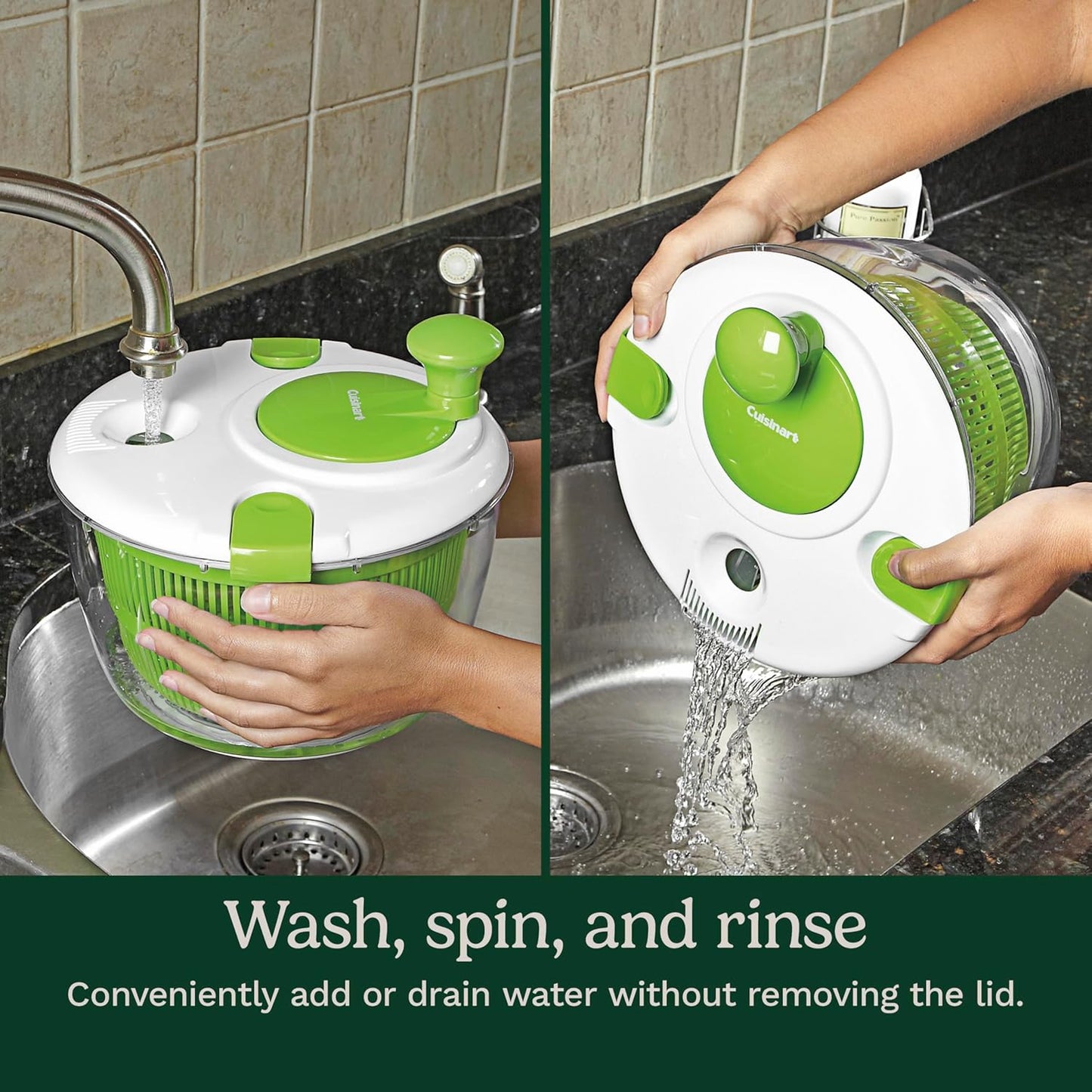 Cuisinart Large Salad Spinner- Wash, Spin & Dry Salad Greens, Fruits & Vegetables, 5qt, CTG-00-SASG Grey
