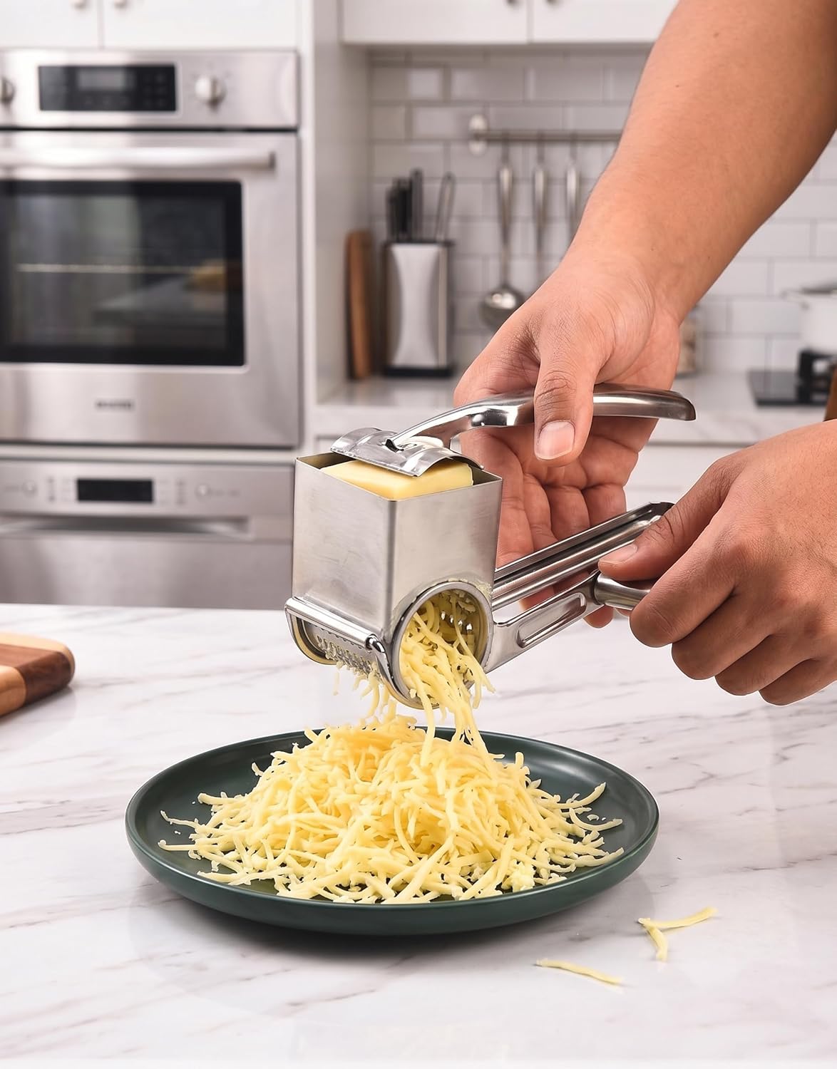 Generic Handheld Rotary Cheese Grater, 430 Steel Manual Shredder For Parmesan, Cheddar, Nuts & Root Veggies