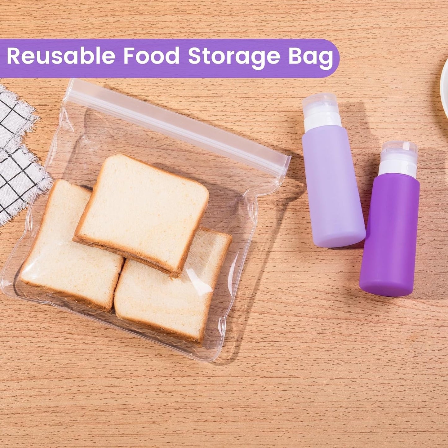 MICEBAY Condiment Squeeze Bottles for Sauces, 2-oz Mini Silicone Salad Dressing Container to Go with Reusable Sandwich Bag, Leakproof Ketchup Bottle for Bento Lunch Box, 4 Pack, Candies