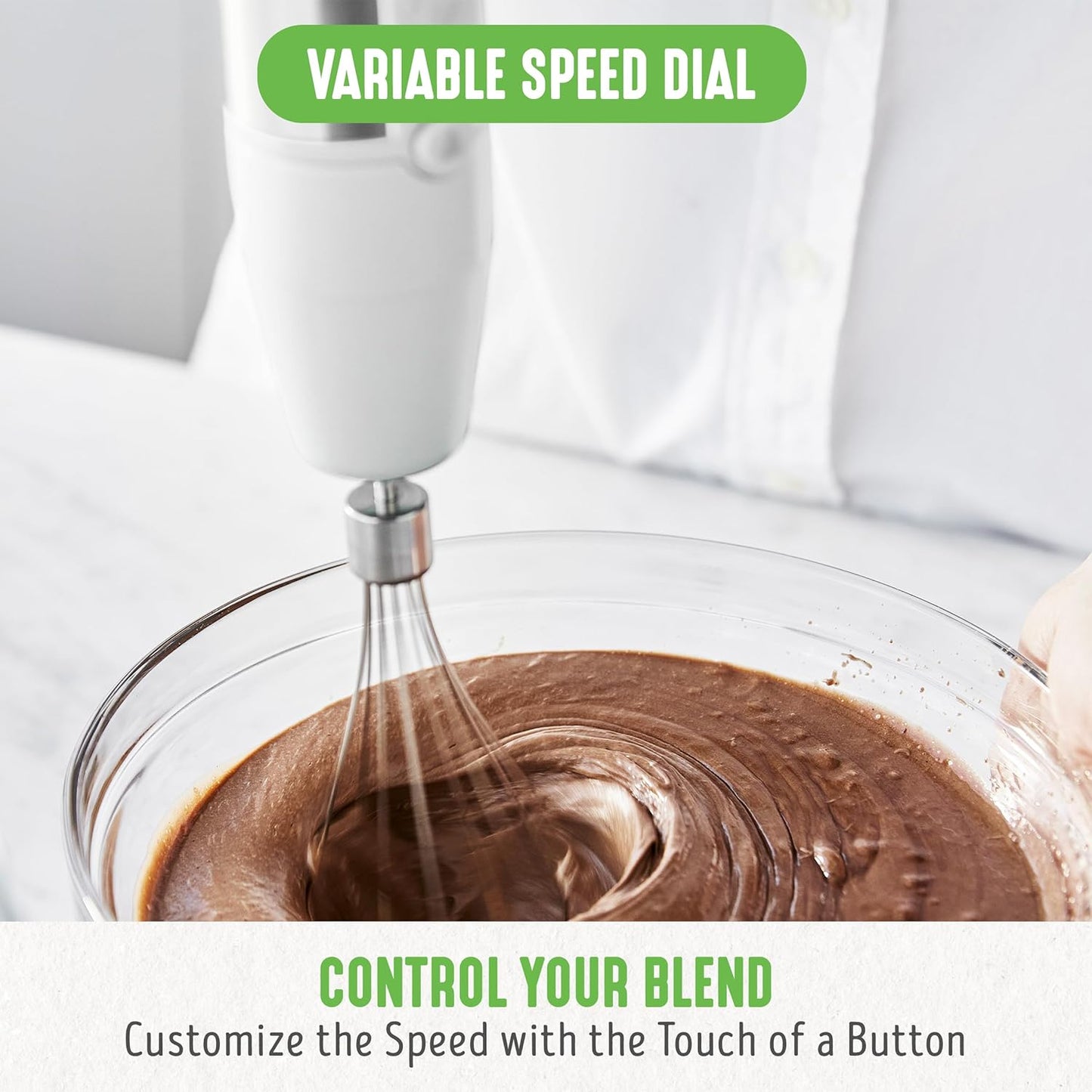 GreenLife 500-Watt Immersion Electric Handheld Stick Blender with Stainless Steel Blades, Whisk, Frother, Measuring Cup and Lid, Soups, Puree, Cake, Multi-Speed Control, Portable, Turquoise