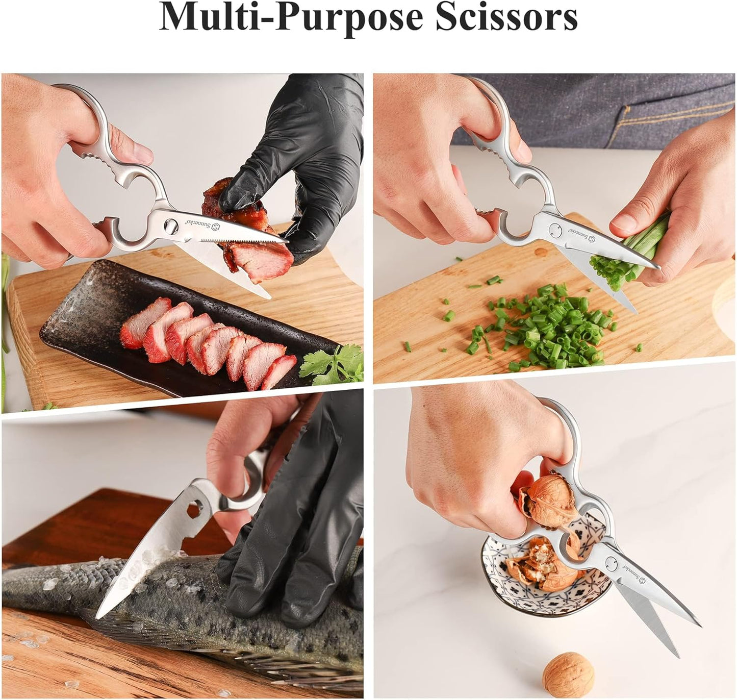 Sunnecko Kitchen Scissors All Purpose Heavy Duty Scissors Titanium Coated, Kitchen Shears for Food, Micro Serrated with Detachable Blades
