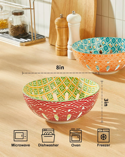 Metahom Ceramic Berry Basket, 6" Colorful Fruit Bowl, Round Berry Colander, Cute Small Container for Strawberry, Fruit Basket for Kitchen Counter, Set of 4