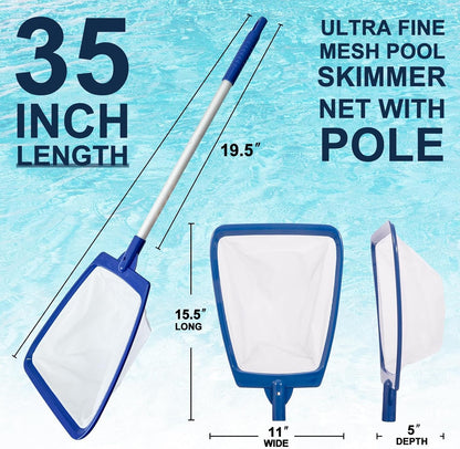 POOLAZA Hot Tub Skimmer Net Handheld, Professional Pool, Spa, Pound Skimmer Net with Aluminum Pole Handle, Deep Ultra Fine Mesh Netting Small Pool Skimmer Net, Upgrade Durable Hot Tub Net Hand Skimmer