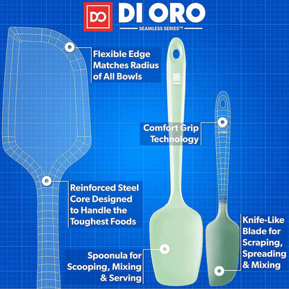 DI ORO Silicone Spatula Set - Rubber Kitchen Spatulas for Baking, Cooking, & Mixing - 600°F Heat-Resistant & BPA Free Silicone Scraper Spatulas for Nonstick Cookware - Dishwasher Safe (3pc, Stone)