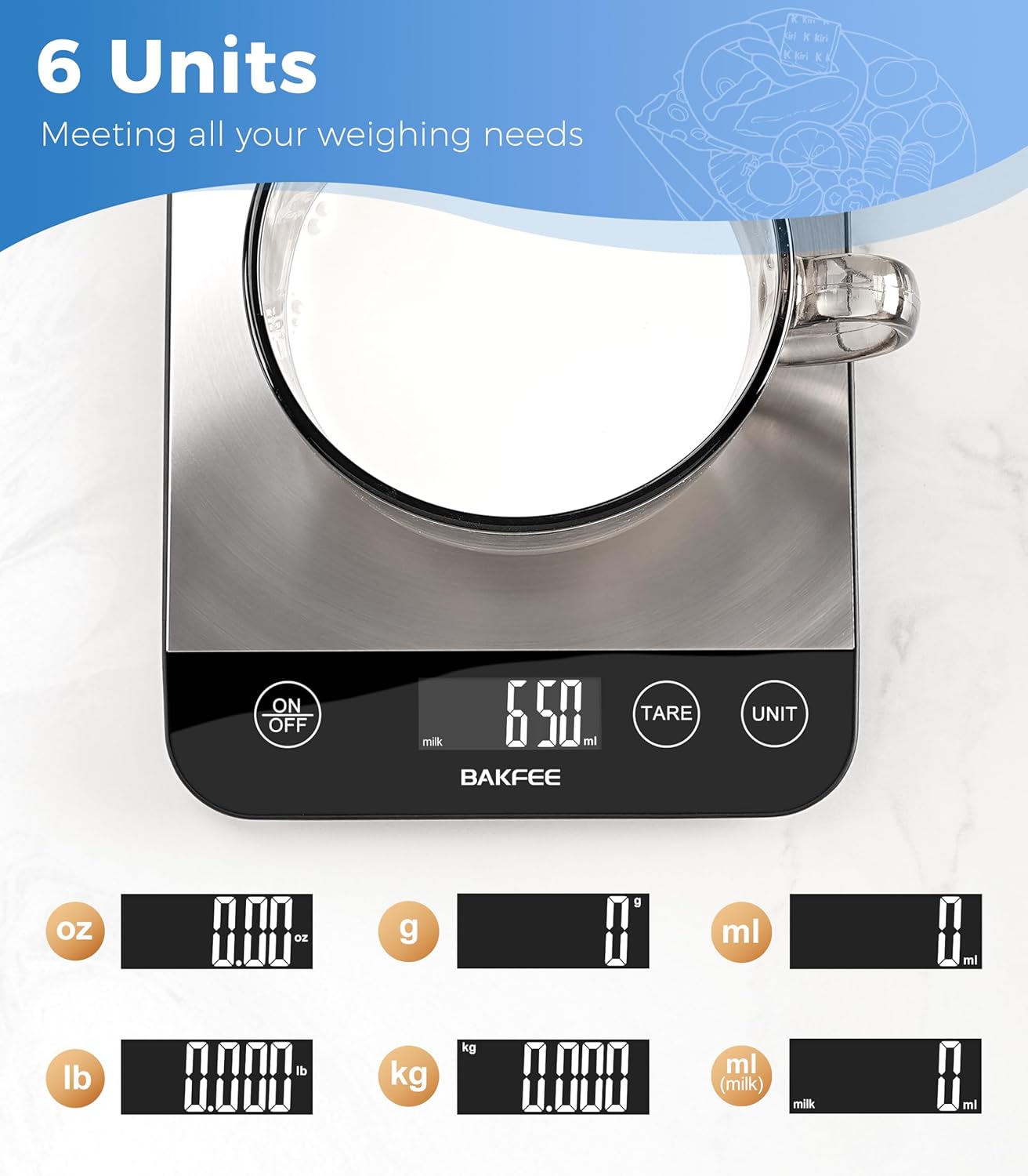 Food Scale, 33lb Kitchen Scale, 1g Precision, USB-C Charging, Black | Premium Stainless Steel with CD-pattern texture, Easy to Read Display, 6 Units, Tare, Precise for Baking, Cooking & Food Prep