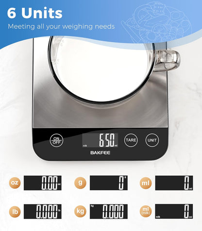 Food Scale, 33lb Kitchen Scale, 1g Precision, USB-C Charging, Black | Premium Stainless Steel with CD-pattern texture, Easy to Read Display, 6 Units, Tare, Precise for Baking, Cooking & Food Prep