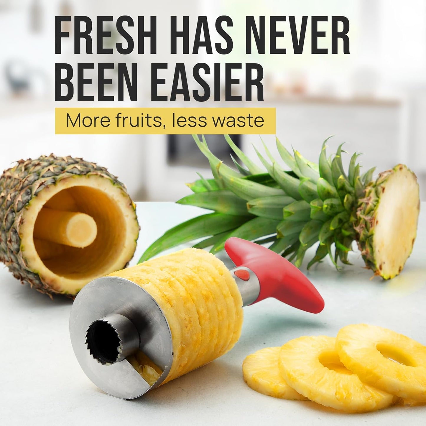 Zulay Kitchen Stainless Steel Pineapple Corer & Slicer – Heavy Duty Pineapple Cutter & Eye Removal Tool – Effortless Core Remover Tool with Sharp Reinforced Blade & Ergonomic Handle - Black