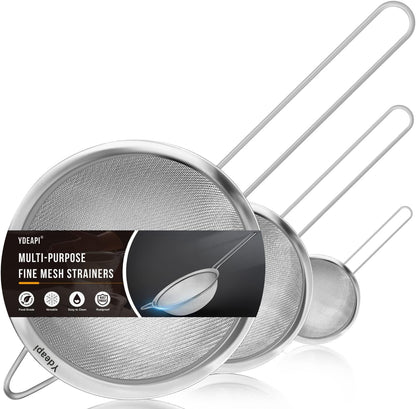 Ydeapi 8.6" Large Fine Mesh Strainer with Handle, Metal Food Strainers for Kitchen, Sieve Fine Mesh Stainless Steel for Rice, Quinoa, Pasta, Noodles