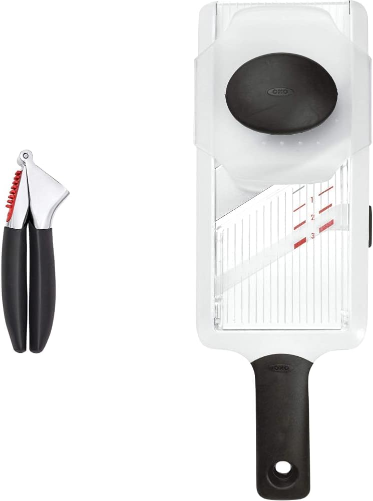 Good Grips Hand-Held Mandoline Slicer & Good Grips Soft-Handled Garlic Press, Black, One Size