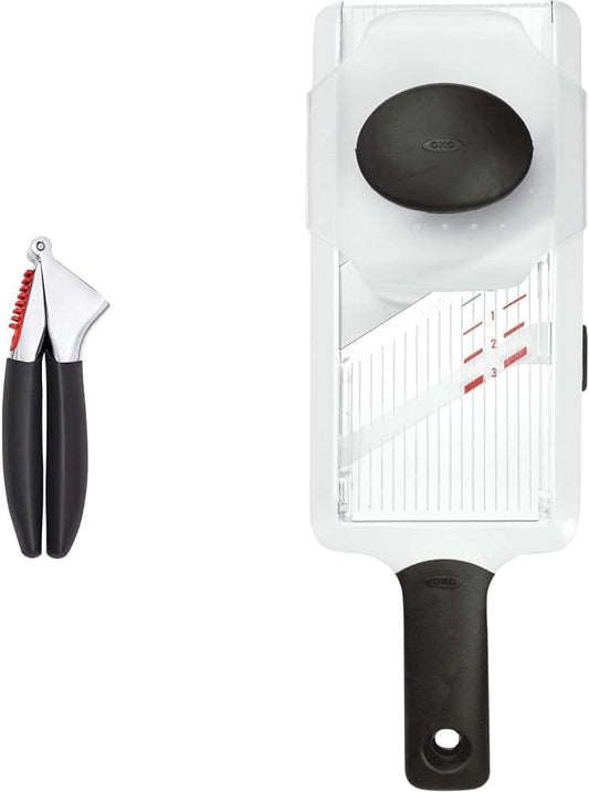 Good Grips Hand-Held Mandoline Slicer & Good Grips Soft-Handled Garlic Press, Black, One Size